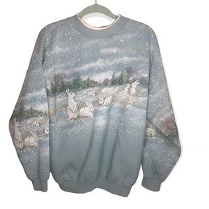 Artisans Vintage Bunnies Snow Sweatshirt Size L